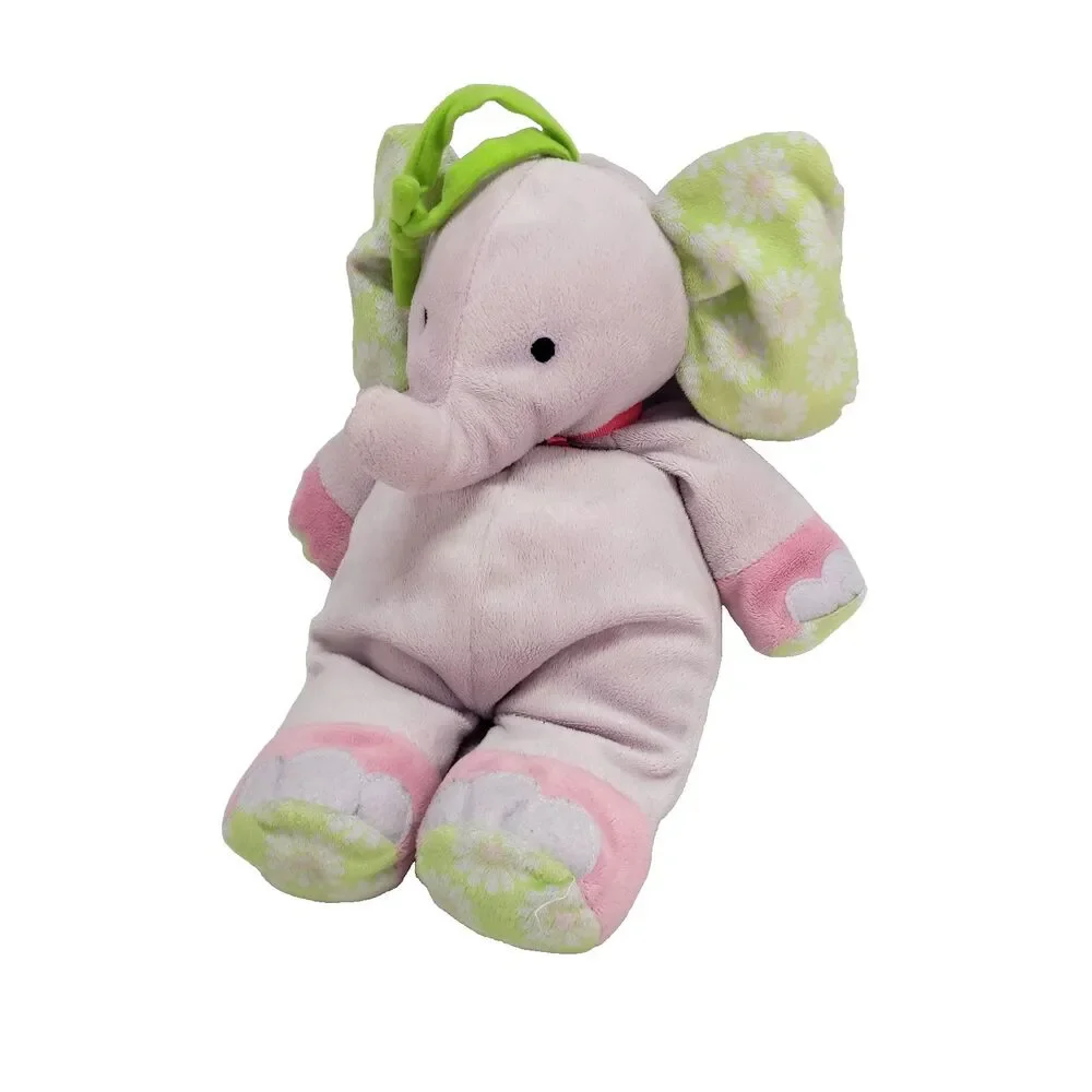 Carters Musical Crib Pull Toy Elephant Plush Purple flower power daisies twinkle